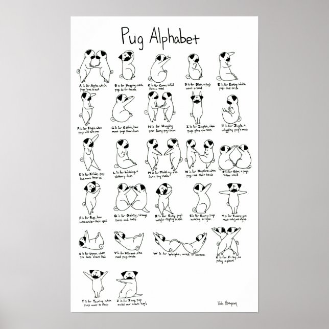Mops Alphabet A-Z mit Rhyme Poster (Vorne)