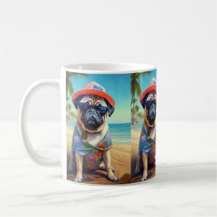 Mops am Strand, Sommergeschenk für Hundefreunde Kaffeetasse