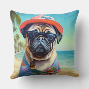 Mops am Strand, Sommergeschenk für Hundefreunde Kissen