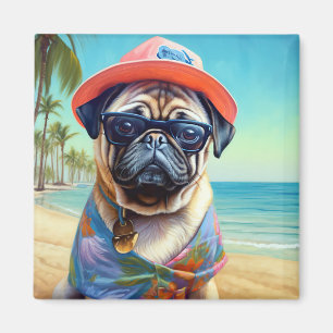 Mops am Strand, Sommergeschenk für Hundefreunde Magnet