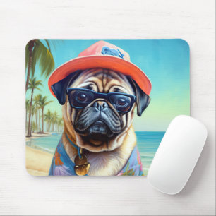 Mops am Strand, Sommergeschenk für Hundefreunde Mousepad