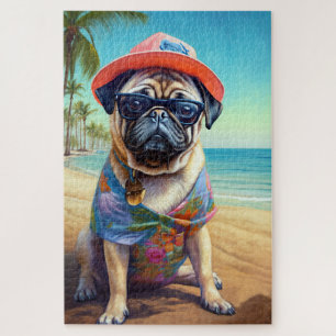 Mops am Strand, Sommergeschenk für Hundefreunde Puzzle