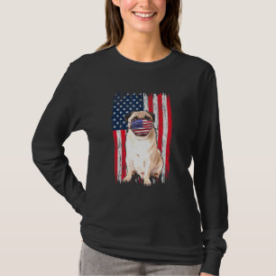 Mops American Flag Hund trägt Gesichtsmaske 4. Jul T-Shirt