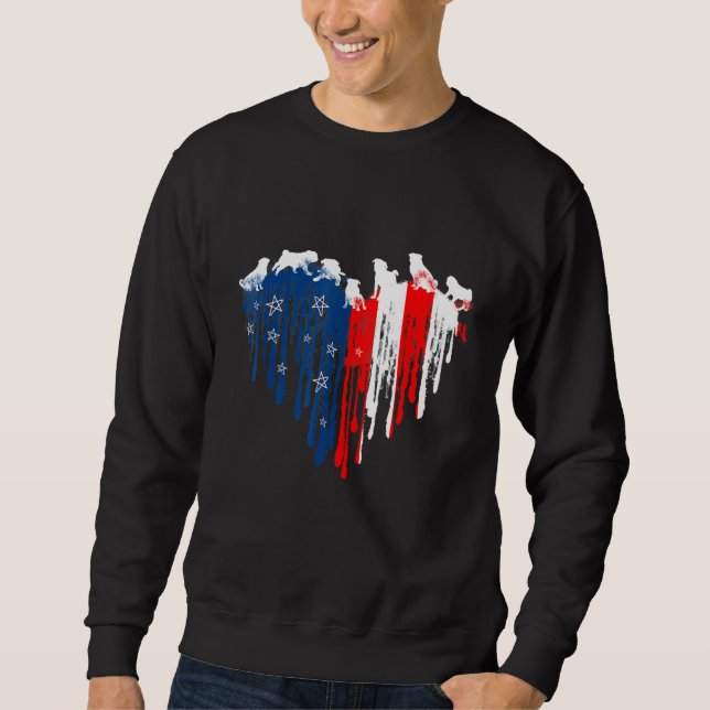 Mops American Heart Flag Hund 4. Juli Sweatshirt (Vorderseite)