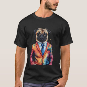 Mops-Anzug-Hund Bunte Lustige Tierkunst-Grafik T-Shirt