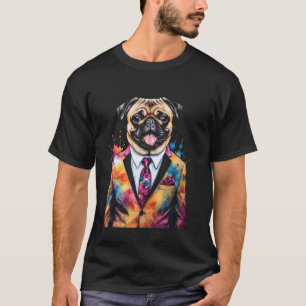 Mops Anzug Hund Bunte Lustige Tierkunst Grafikdruc T-Shirt