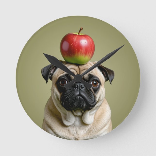 Mops Apple Runde Wanduhr (Vorderseite)