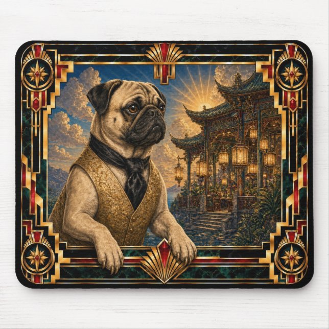 Mops, Art Deco Hund Mousepad (Vorne)