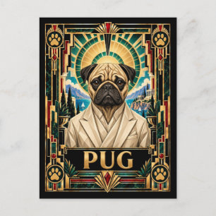Mops, Art Deco Hund Postkarte