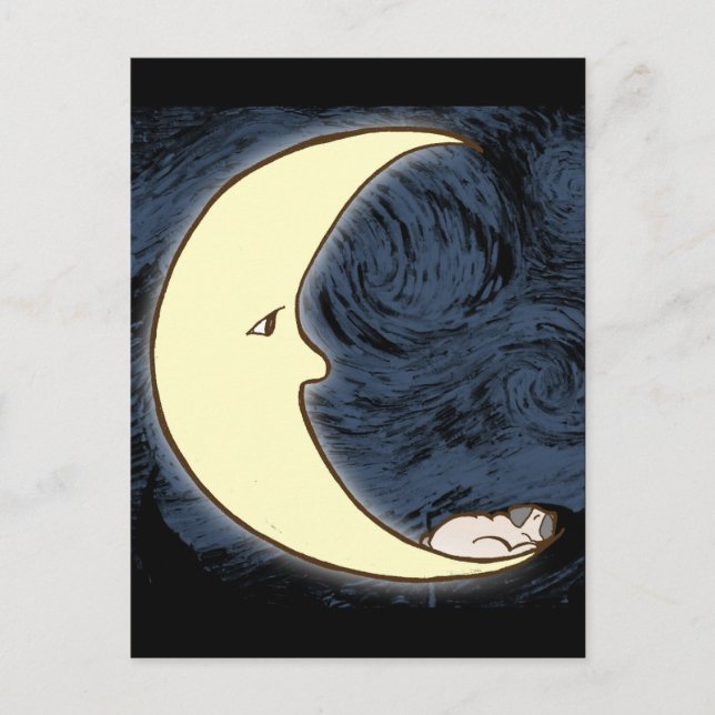 Mops auf dem Mond Postkarte (Vorderseite)