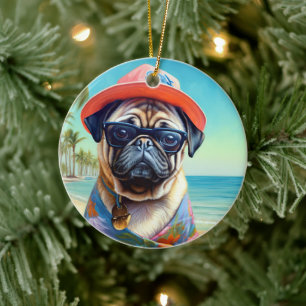 Mops auf dem Strand, Sommergeschenk für Hunde Lieb Keramik Ornament