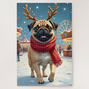 Mops auf dem Wintermesse-Gelände Weihnachtsmalerei Puzzle