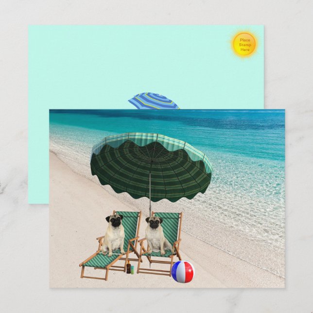 Mops auf der Beach Postcard Feiertagspostkarte (Vorne/Hinten)