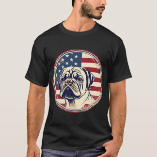 Mops auf einer vintage amerikanischen Flagge mit d T-Shirt