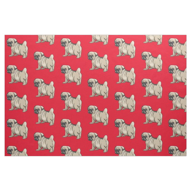 Mops auf hellrotem Hintergrund Stoff (Fat Quarter (45,7 x 55,9 cm))