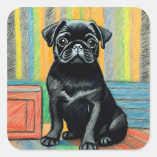 Mops-Aufkleber 3 "by3", matt oder glänzend, 6 Stüc Quadratischer Aufkleber
