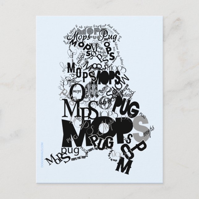 Mops aus Buchstaben Postkarte (Vorderseite)