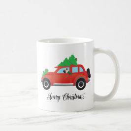 Mops Autofahren Auto mit Weihnachtsbaum oben Tasse
