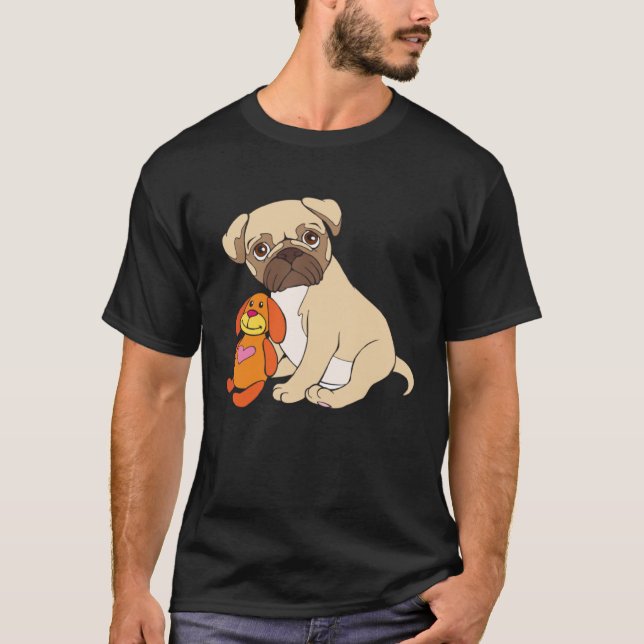 Mops Baby Dog Mops Welpe mit Spielzeug T-Shirt (Vorderseite)