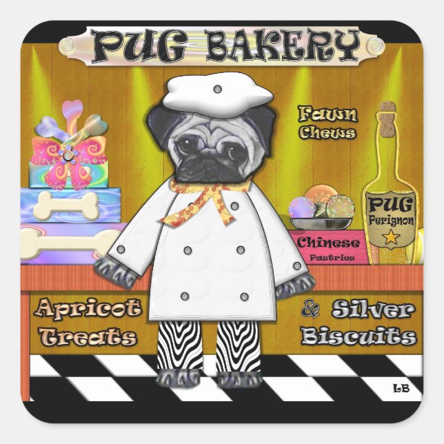 Mops Bakery Quadratischer Aufkleber (Vorderseite)