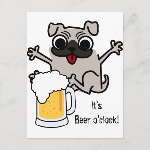 Mops Beer Time Postkarte