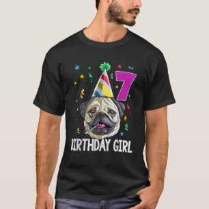 Mops Birthday Girl 7. 7 Kinder Girls Gift Party T-Shirt