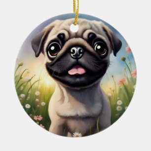 Mops-Blume Keramik Ornament