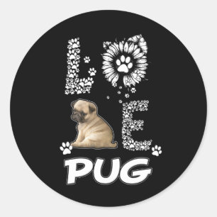 Mops Blume Lover Runder Aufkleber