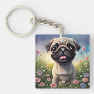 Mops-Blume Schlüsselanhänger