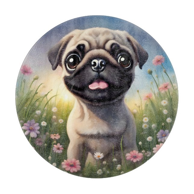 Mops-Blume Schneidebrett (Vorderseite)