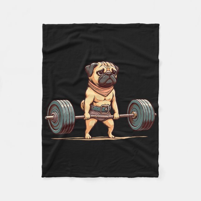 Mops Bodybuilder Gym Spaß Weightlift Workout Fleecedecke (Vorderseite)