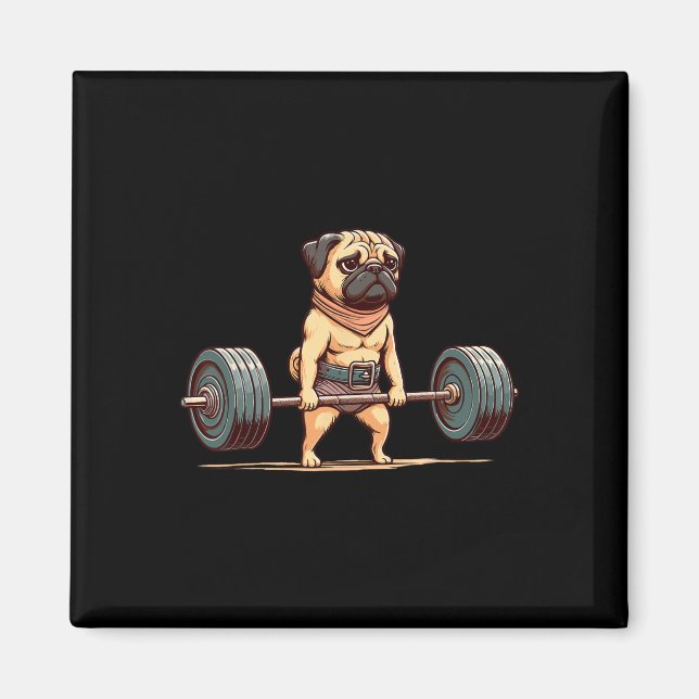 Mops Bodybuilder Gym Spaß Weightlift Workout Magnet (Vorne)