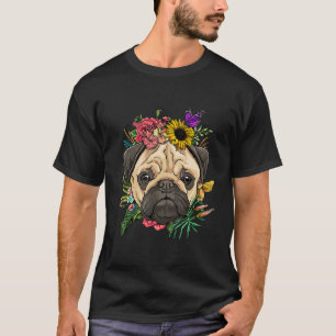 Mops Botanische Pflanze Blume Welpen Tier T-Shirt