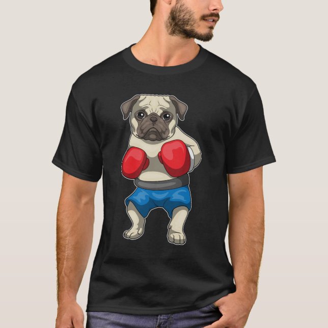 Mops Boxer Boxhandschuhe Boxen T-Shirt (Vorderseite)