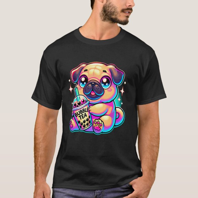 Mops-Bubble-Tea-Boba-Tee T-Shirt (Vorderseite)