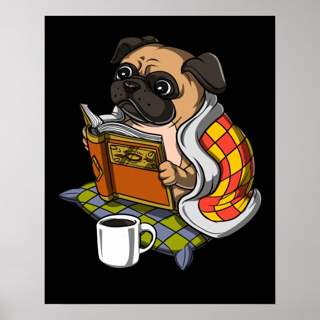 Mops Buch Lesen Lover Dog Niedlich Haustier Poster (Vorne)