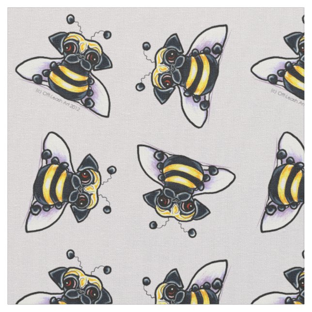 Mops Bumble Bees Lilac Gray Stoff (Nahaufnahme)