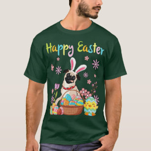 Mops Bunny Dog Tanz mit Blume Eggs Chick Happy E T-Shirt