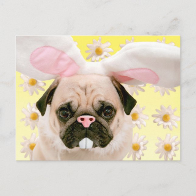 Mops Bunny Ears Postkarte (Vorderseite)