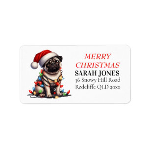 Mops Caine Niedlich Frohe Weihnachtswünsche Adressaufkleber