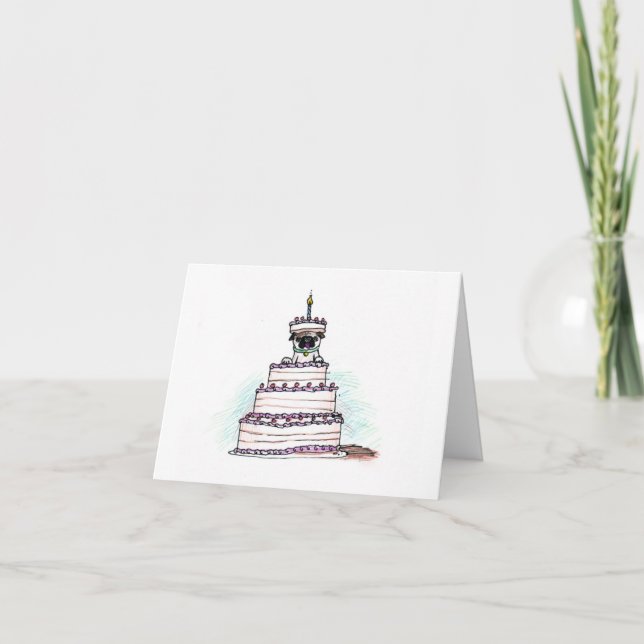 Mops Cake Birthday Card - Design von Cole Goco Karte (Vorderseite)