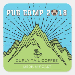 Mops Camp 2018 Curly Schwanz Kaffee Mittlere Röste Quadratischer Aufkleber