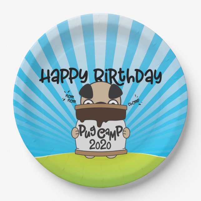 Mops Camp 2020 Happy Geburtstag Pappteller (Vorderseite)