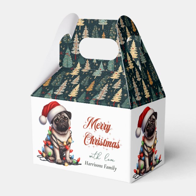Mops Canine Retro Niedlich Weihnachten Geschenkschachtel (Rückseite)