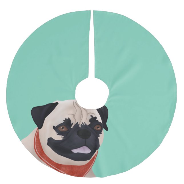 Mops-Cartoon Polyester Weihnachtsbaumdecke (Vorderseite)
