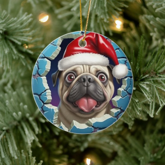 Mops Christmas 3d Keramik Ornament (Baum)