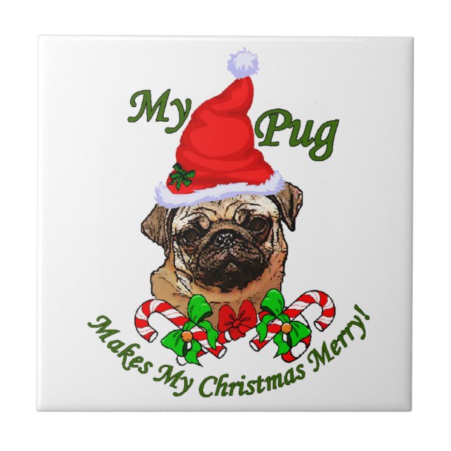 Mops Christmas Merry Fliese (Vorderseite)