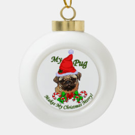 Mops Christmas Merry Keramik Kugel-Ornament