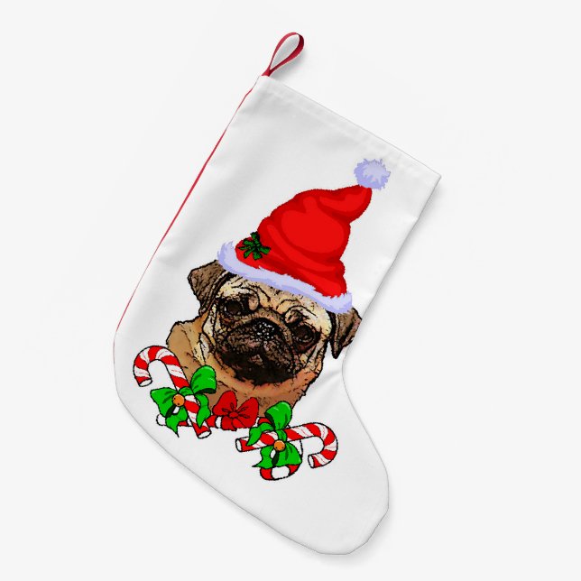 Mops Christmas Merry Kleiner Weihnachtsstrumpf (Vorderansicht (hängend))