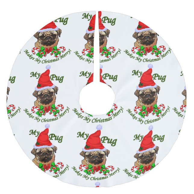 Mops Christmas Merry Polyester Weihnachtsbaumdecke (Vorderseite)
